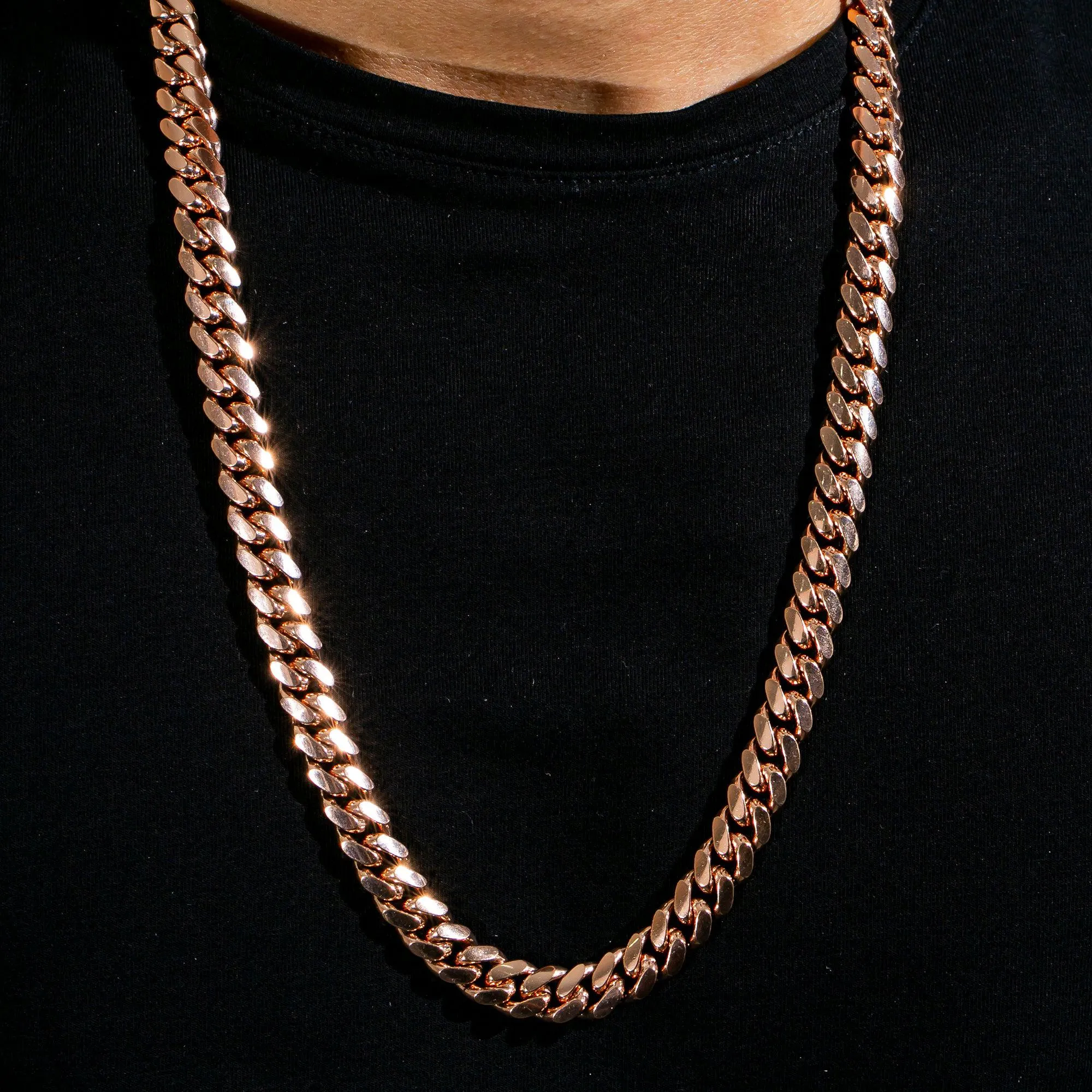 10k Rose Gold 10mm Solid Miami Cuban Chain Available In Sizes 18"-26"