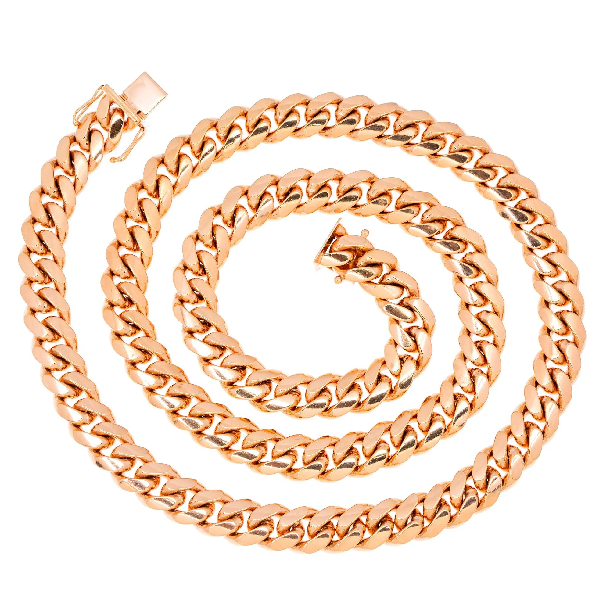 10k Rose Gold 10mm Solid Miami Cuban Chain Available In Sizes 18"-26"