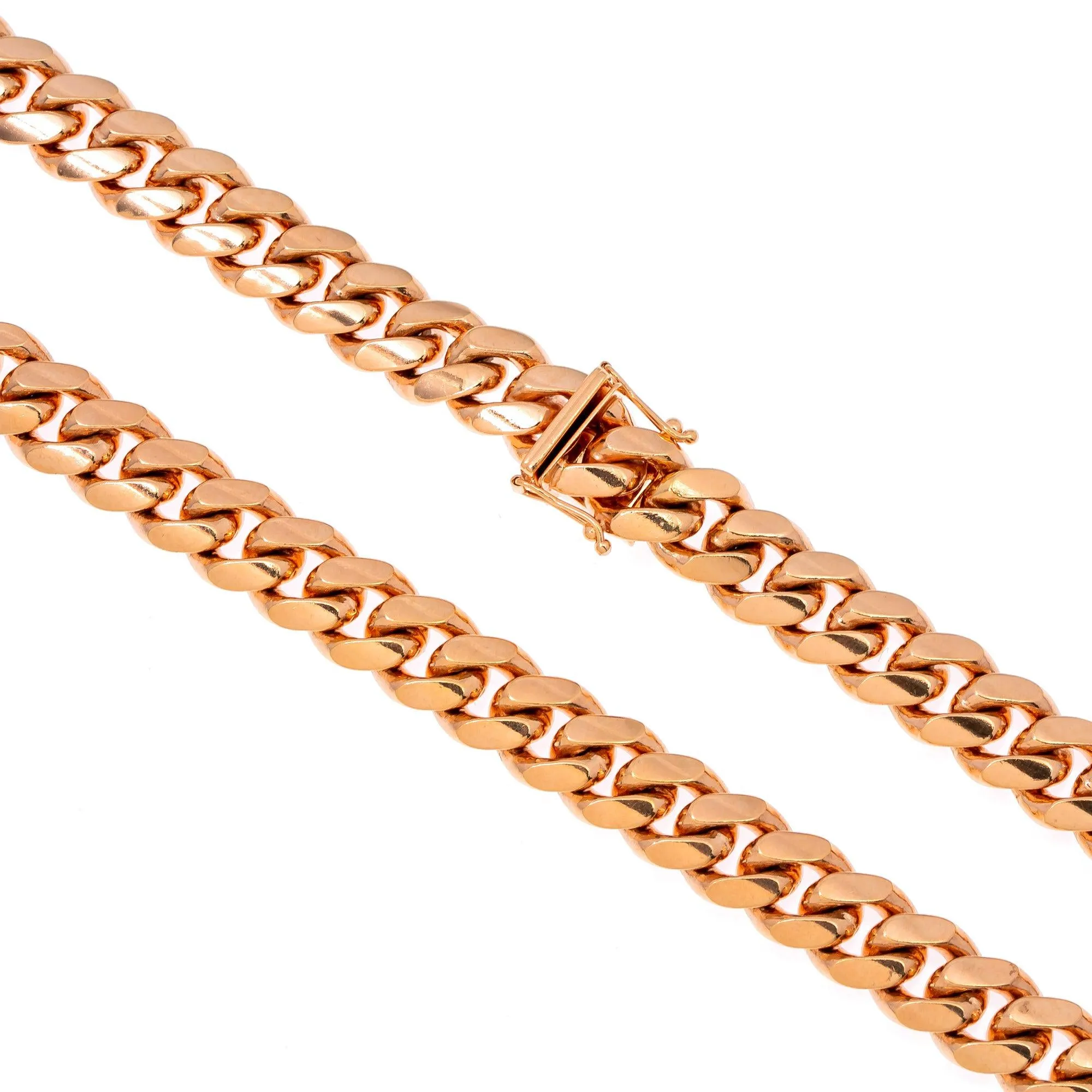 10k Rose Gold 10mm Solid Miami Cuban Chain Available In Sizes 18"-26"