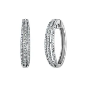 1/2 CTW Diamond Hoop Earrings in Rhodium Plated Sterling Silver