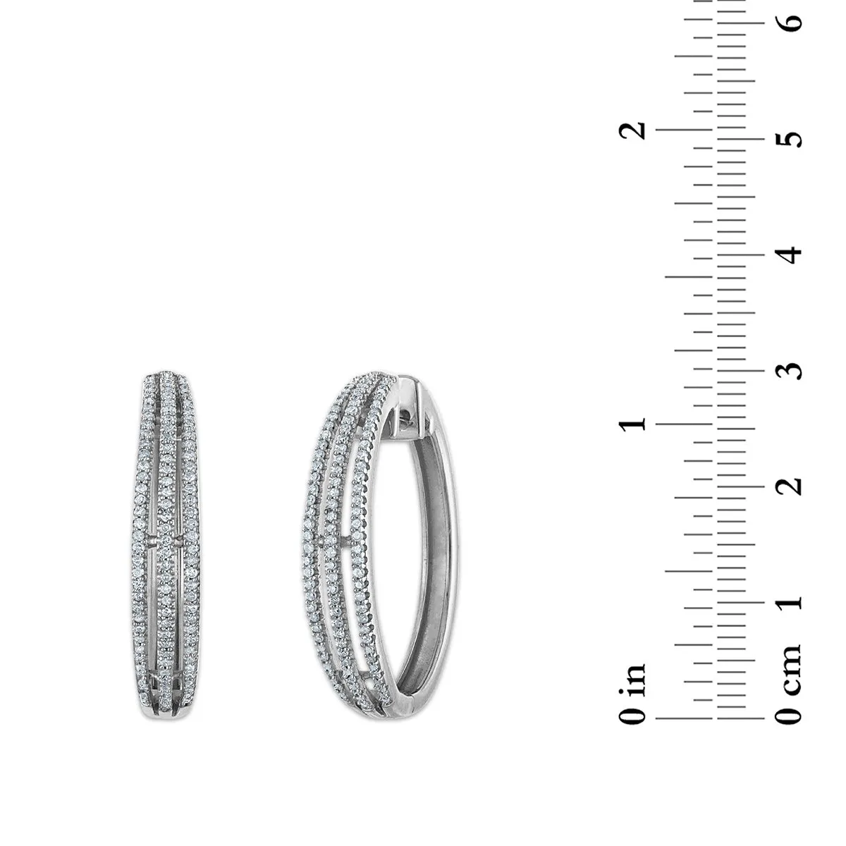 1/2 CTW Diamond Hoop Earrings in Rhodium Plated Sterling Silver