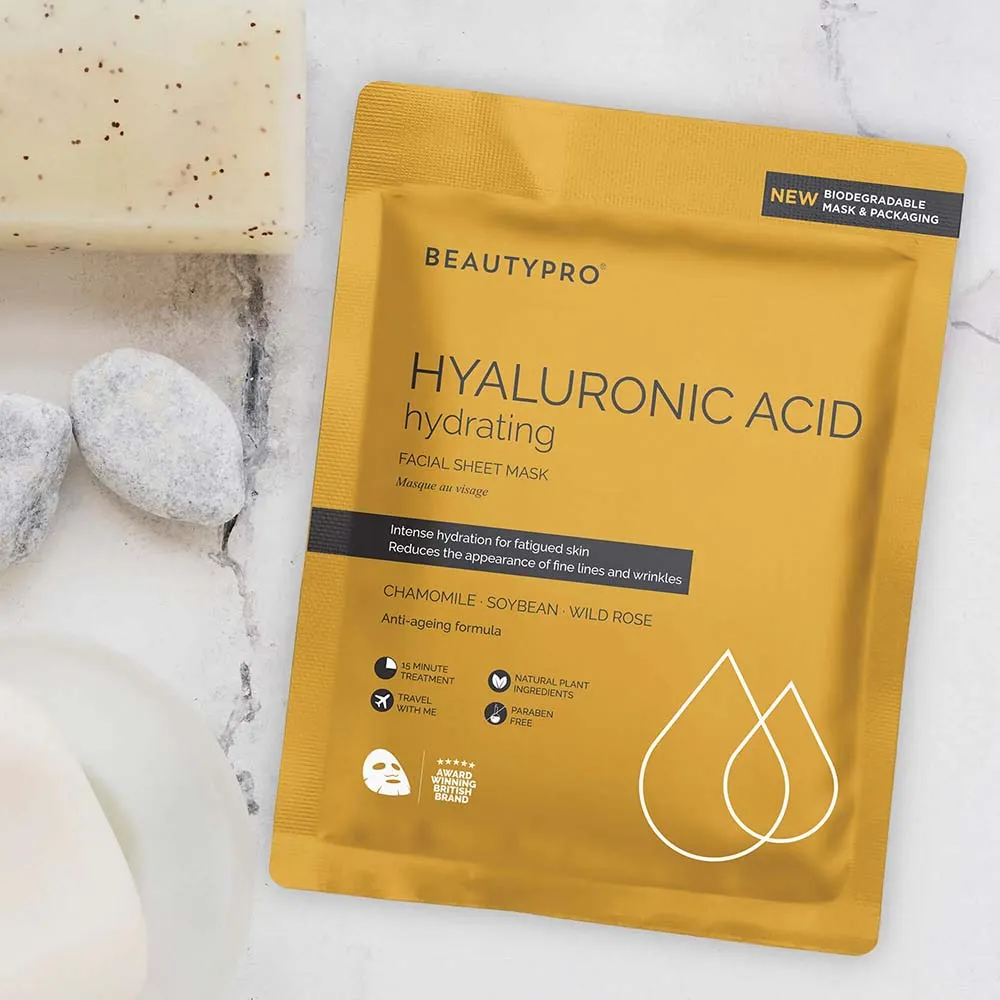 BEAUTYPRO Hyaluronic Acid Hydrating Biodegradable Facial Sheet Mask