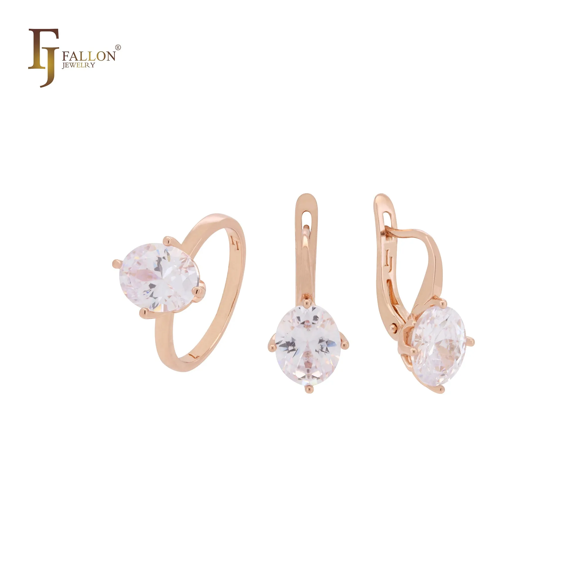 Big Solitaire Oval cut white CZ Rose Gold Jewelry Set with Rings