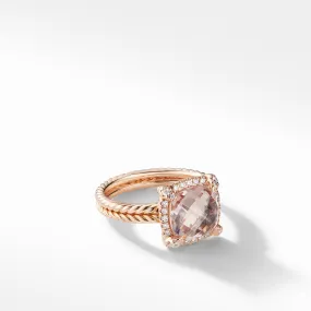 Châtelaine® Pavé Bezel Ring in 18K Rose Gold with Morganite, Size 7