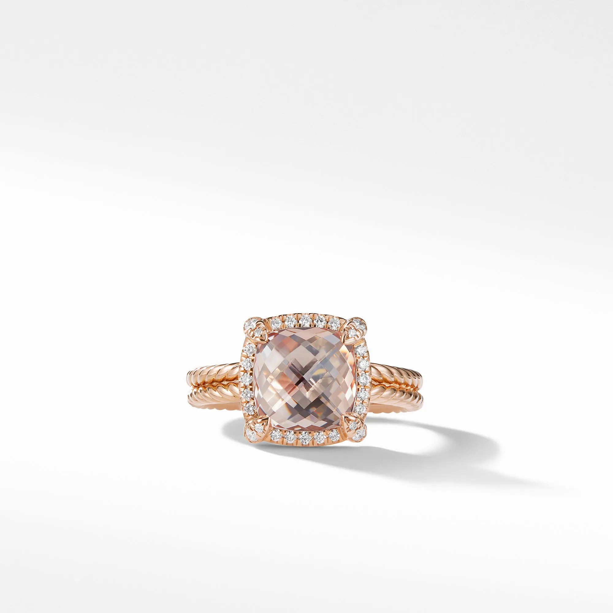 Châtelaine® Pavé Bezel Ring in 18K Rose Gold with Morganite, Size 7