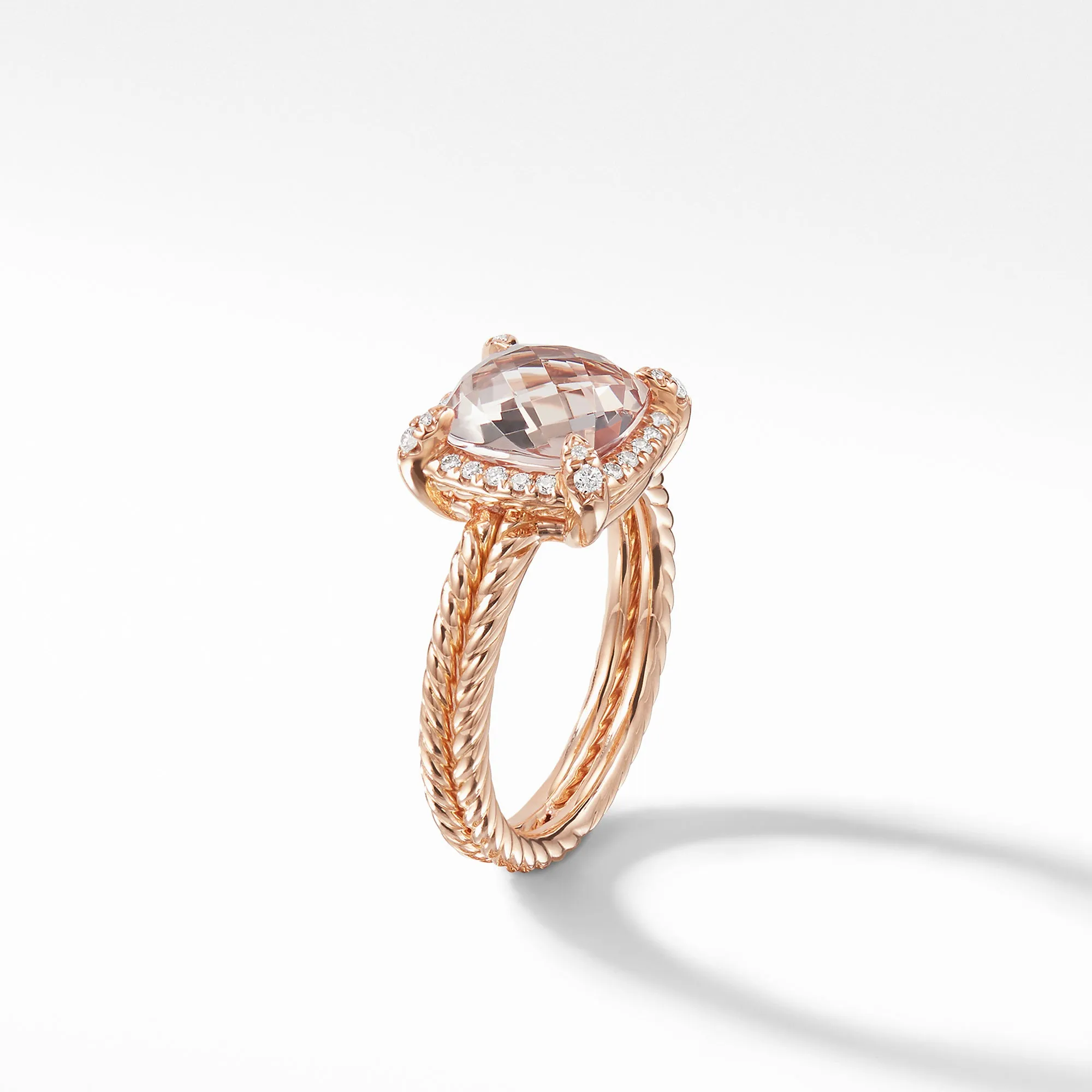 Châtelaine® Pavé Bezel Ring in 18K Rose Gold with Morganite, Size 7