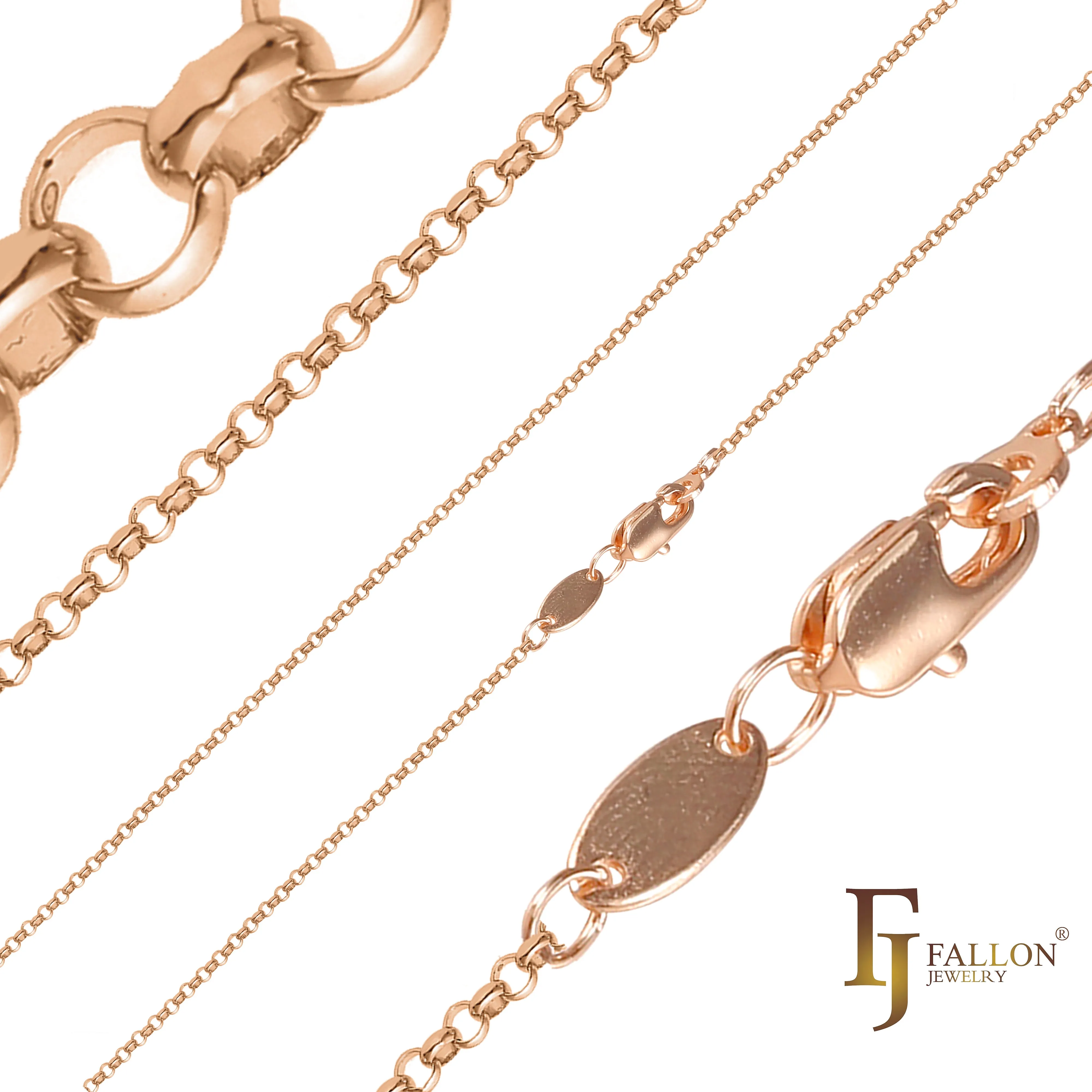 Classic Rolo Belcher chains plated in 14K Gold, 18K Gold, Rose Gold, White Gold