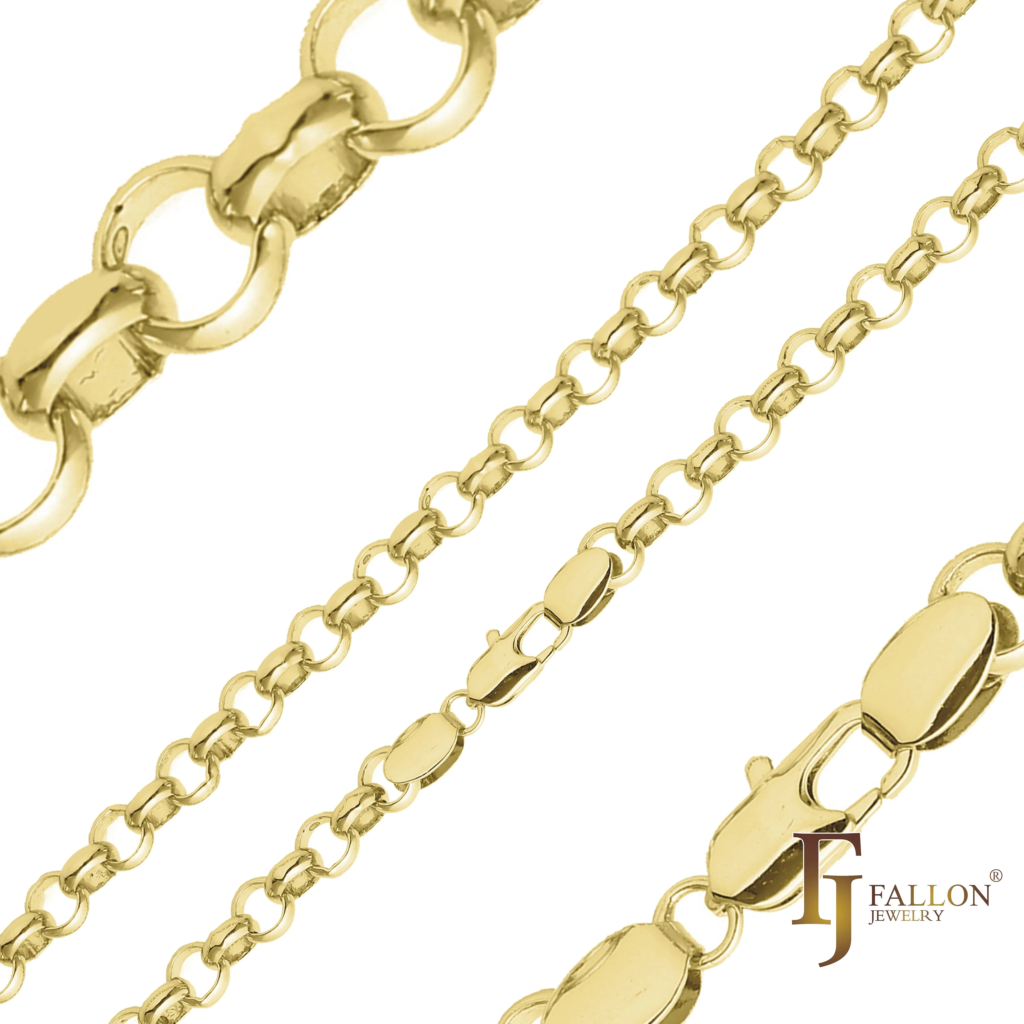 Classic Rolo Belcher chains plated in 14K Gold, 18K Gold, Rose Gold, White Gold