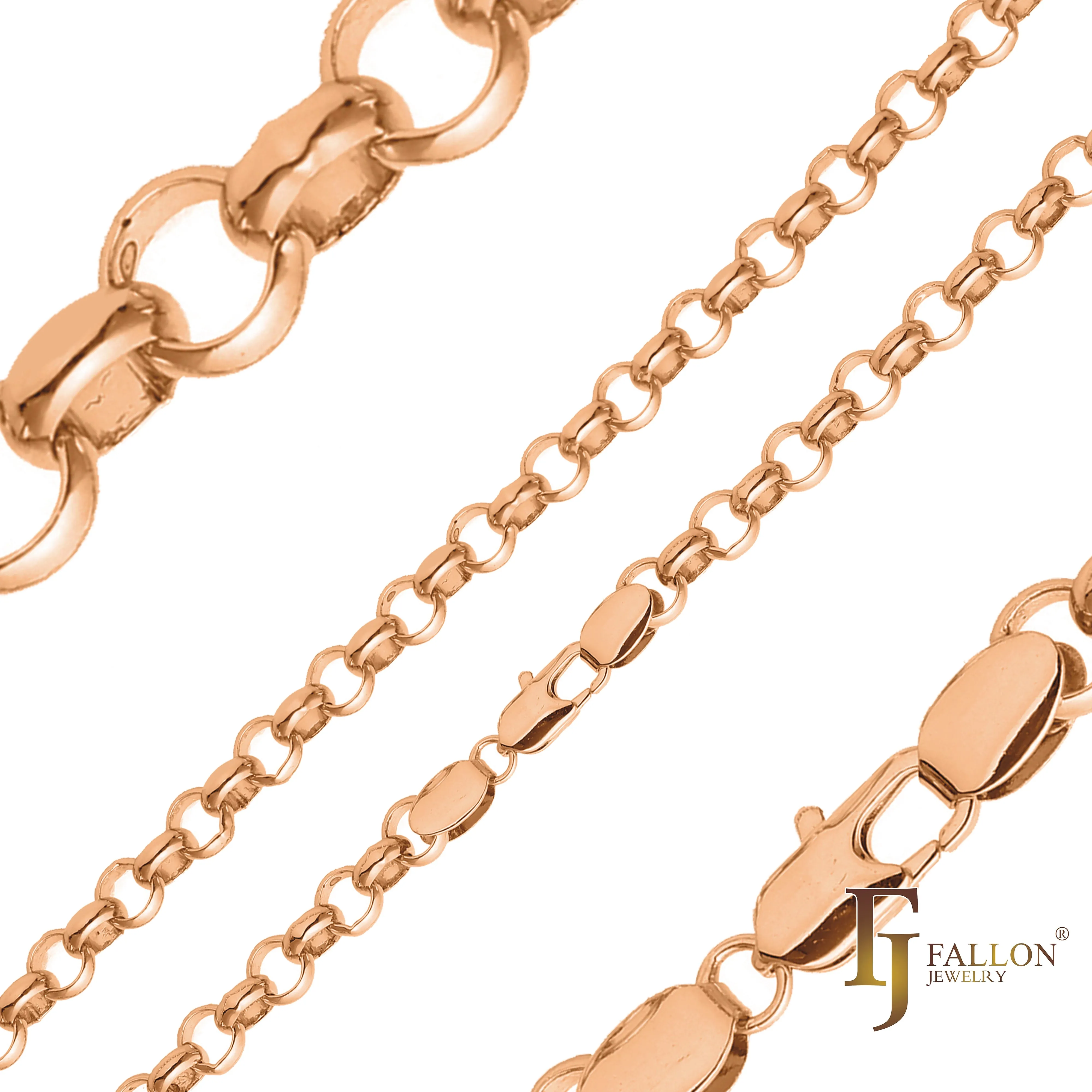 Classic Rolo Belcher chains plated in 14K Gold, 18K Gold, Rose Gold, White Gold