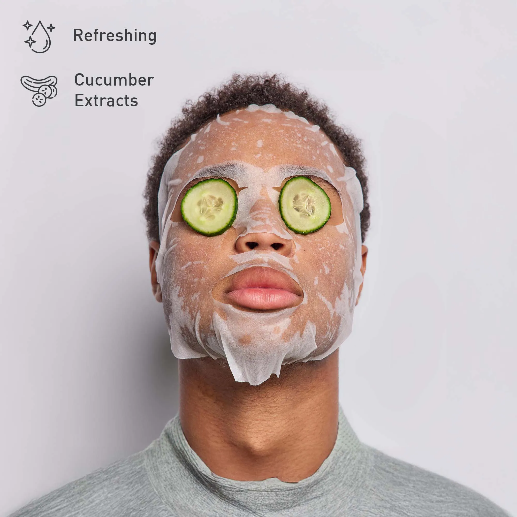 De-Puff Skin Set – Ice Cube Facial Roller, Hydrating Cucumber Sheet Masks & Advanced Cleansing Brush