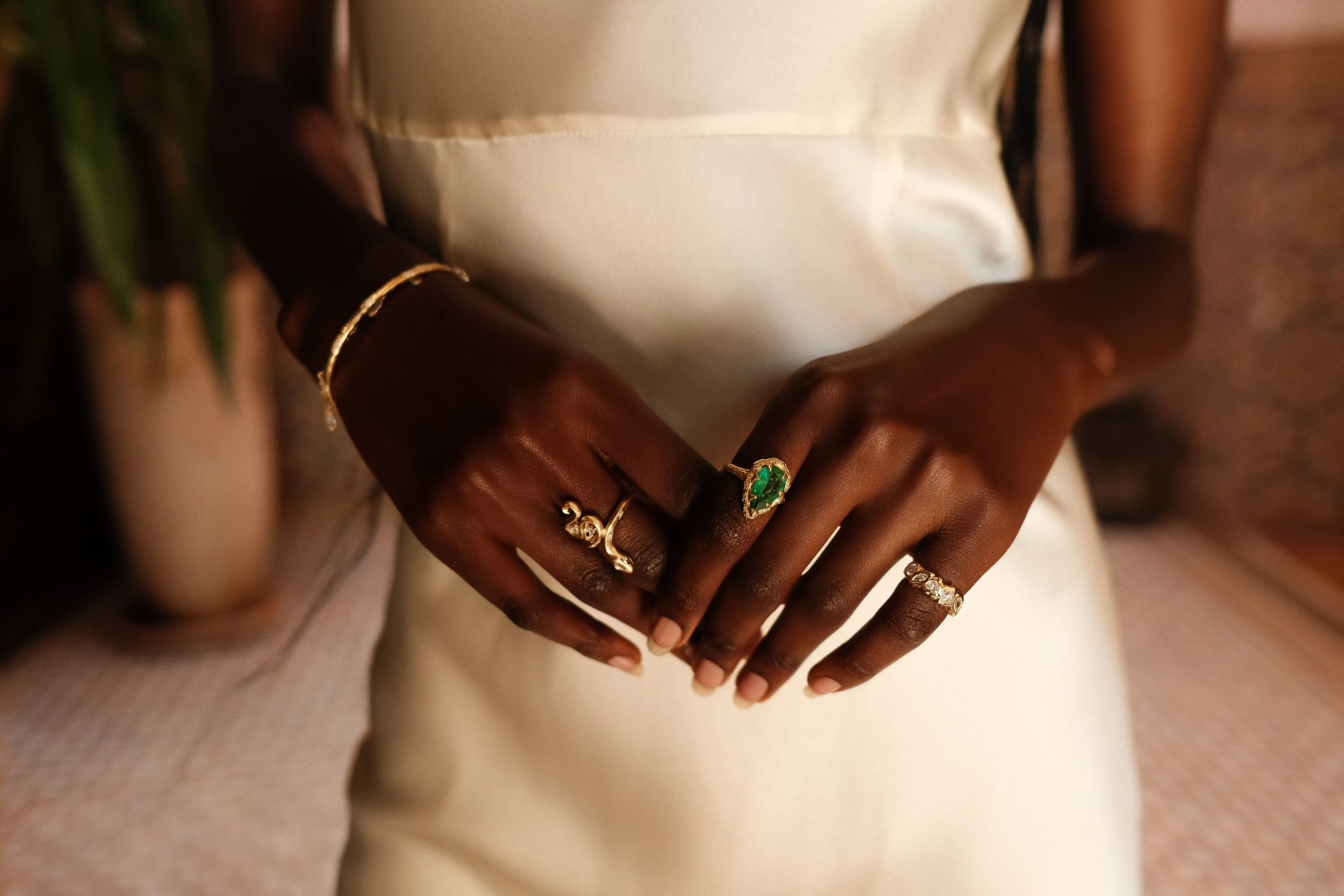 Kundalini Snake Ring w/ Pear Diamonds