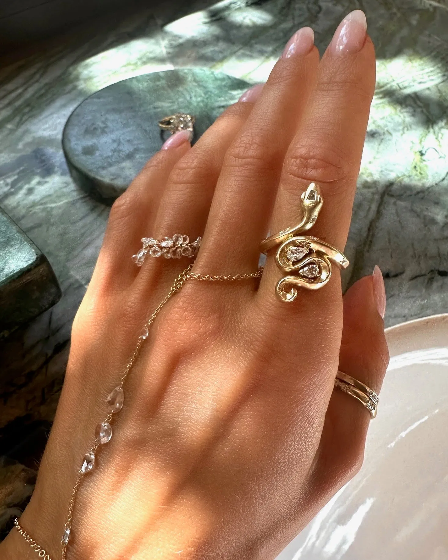 Kundalini Snake Ring w/ Pear Diamonds