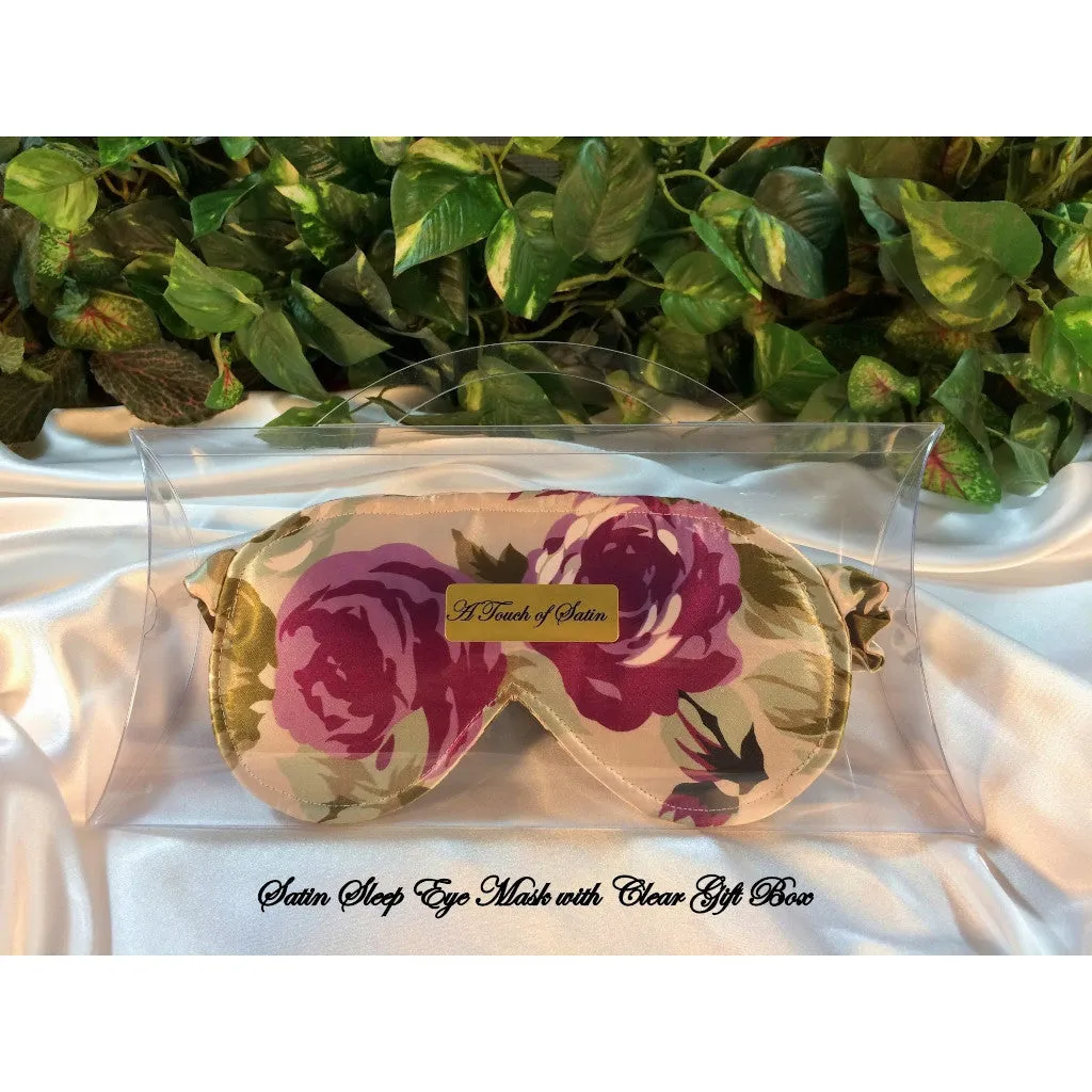 Luxury Sleep Masks. Plum Roses Satin Cover. Self-Care Gift for Women.