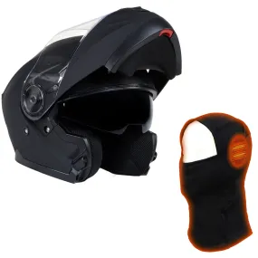 Milwaukee Helmets MPH9814DOT 'Breeze' Flat Black Modular Helmet for Men and Women Biker w/ MP7922FMSET Heated Balaclava Bundle