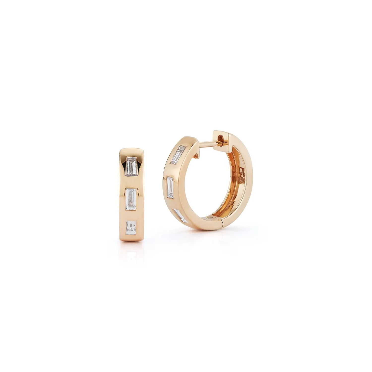 OTTOLINE 18K 3 BAGUETTE DIAMOND HUGGIE