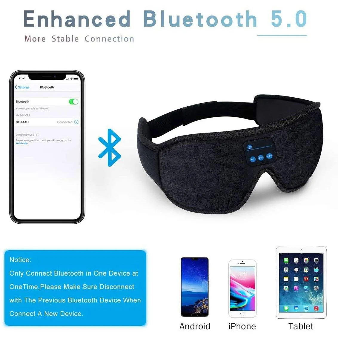 Sleep Headset Bluetooth 5.0 Wireless 3D Eye Mask