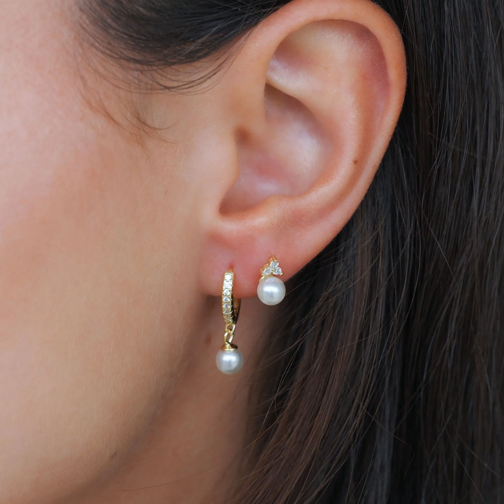 Trinity Pearl Studs in Silver